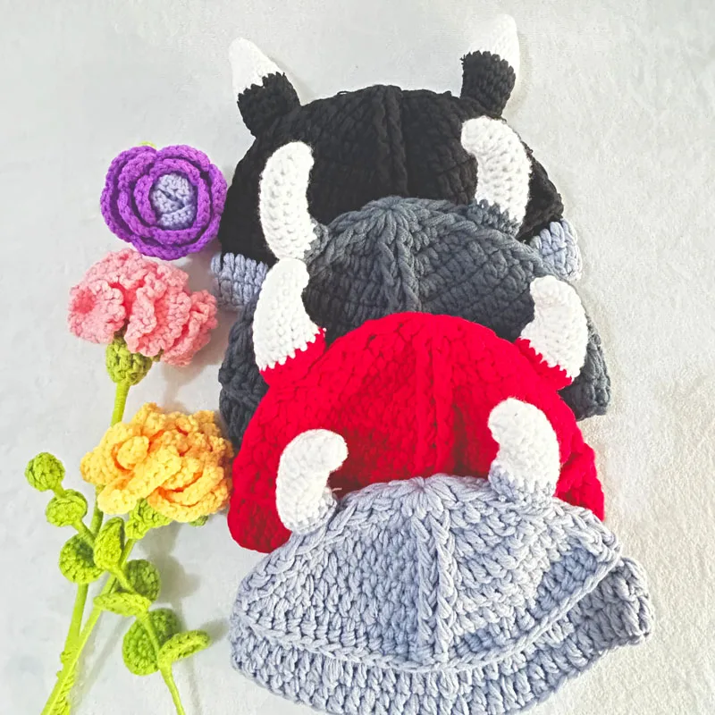 Fun Winter hat Ladies Male role Play anime Wool hat Creative Cute horn knitted hat pure handmade winter hat girls Boys hat