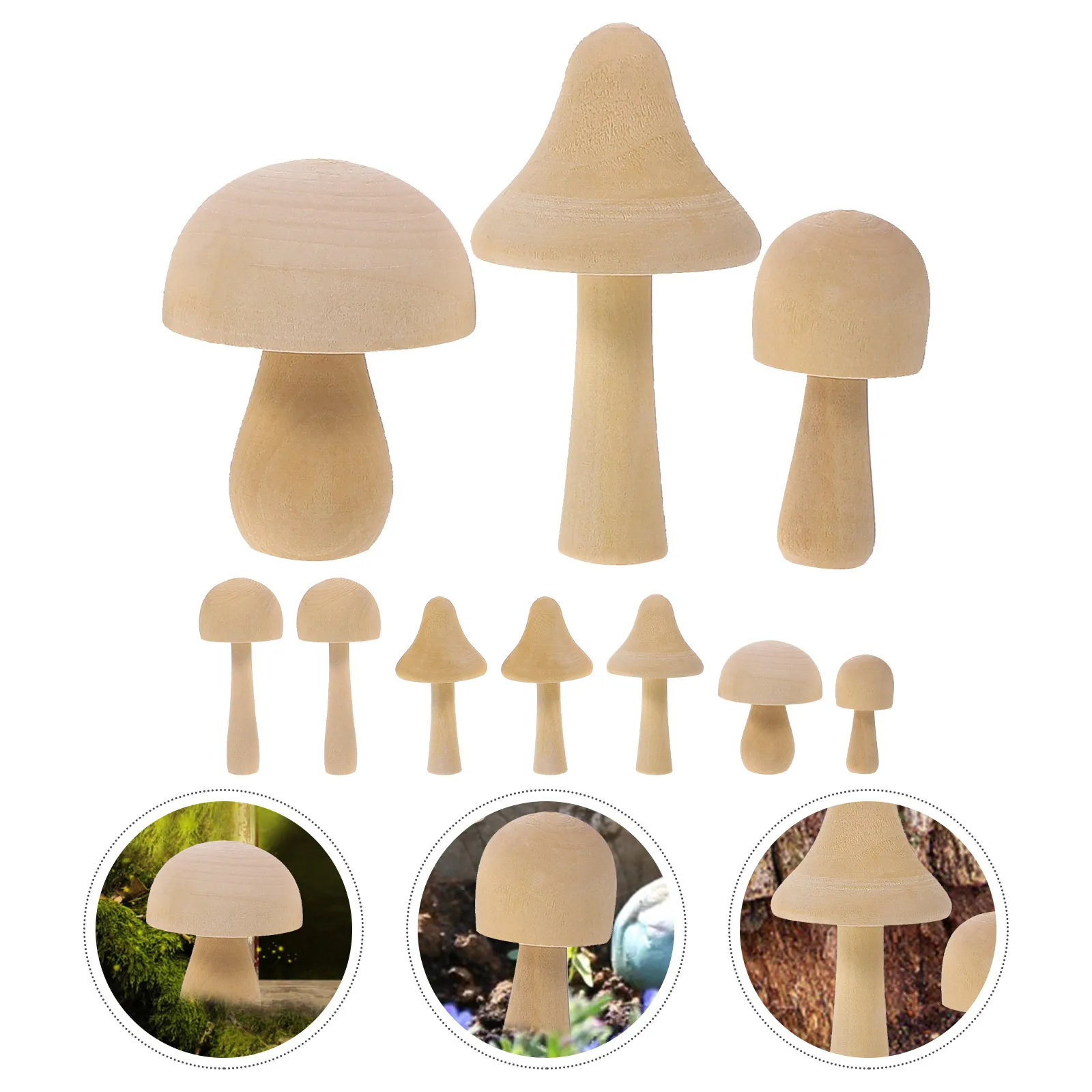 

12pcs Wooden Mushrooms Miniature Decor Diy Unfinished Wood Figurines For Micro Landscape Garden Craft Ornament Set Handicraft