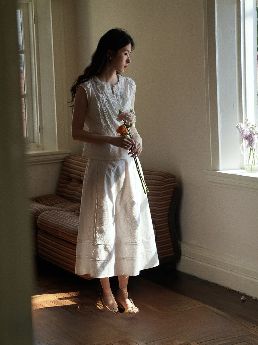 

French Sle Pure Cotton round Ne irt Two Colors Six in One Design Ba Strap Small irt Women's Summer Breathable Thin