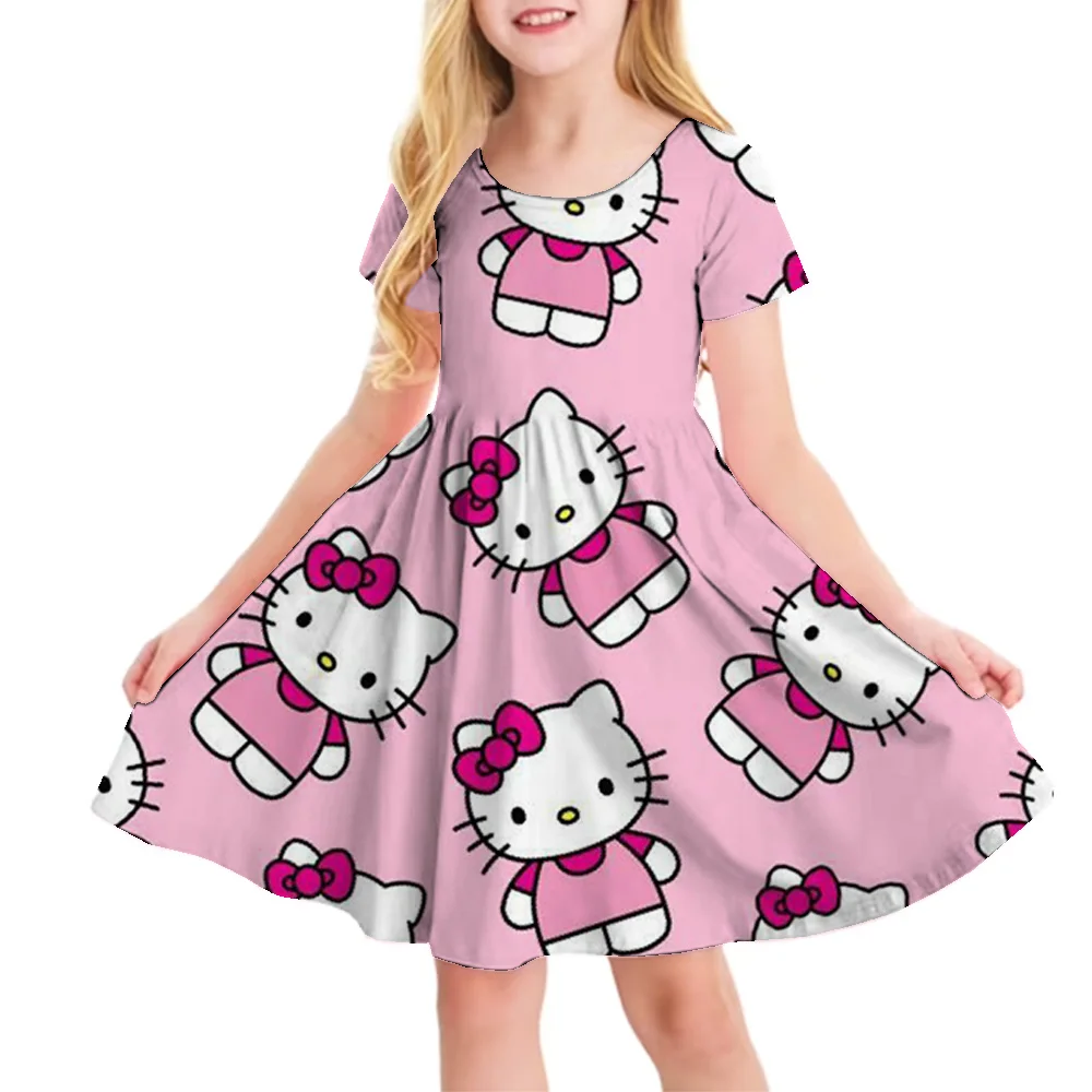 

2025 Girl Short-Sleeved Dress Cute Kuromi Hello Kitty print Skirt Summer New Clothes Original Brand Clothing Children's sleep