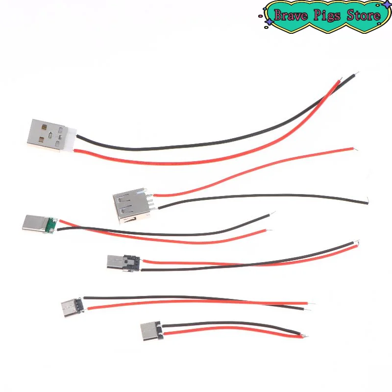 [HM]5PCS 2Pin Micro USB Type C Male Female Jack Welding Wire Straight Connector For Mobile Phone Charging Port Socket[HM]