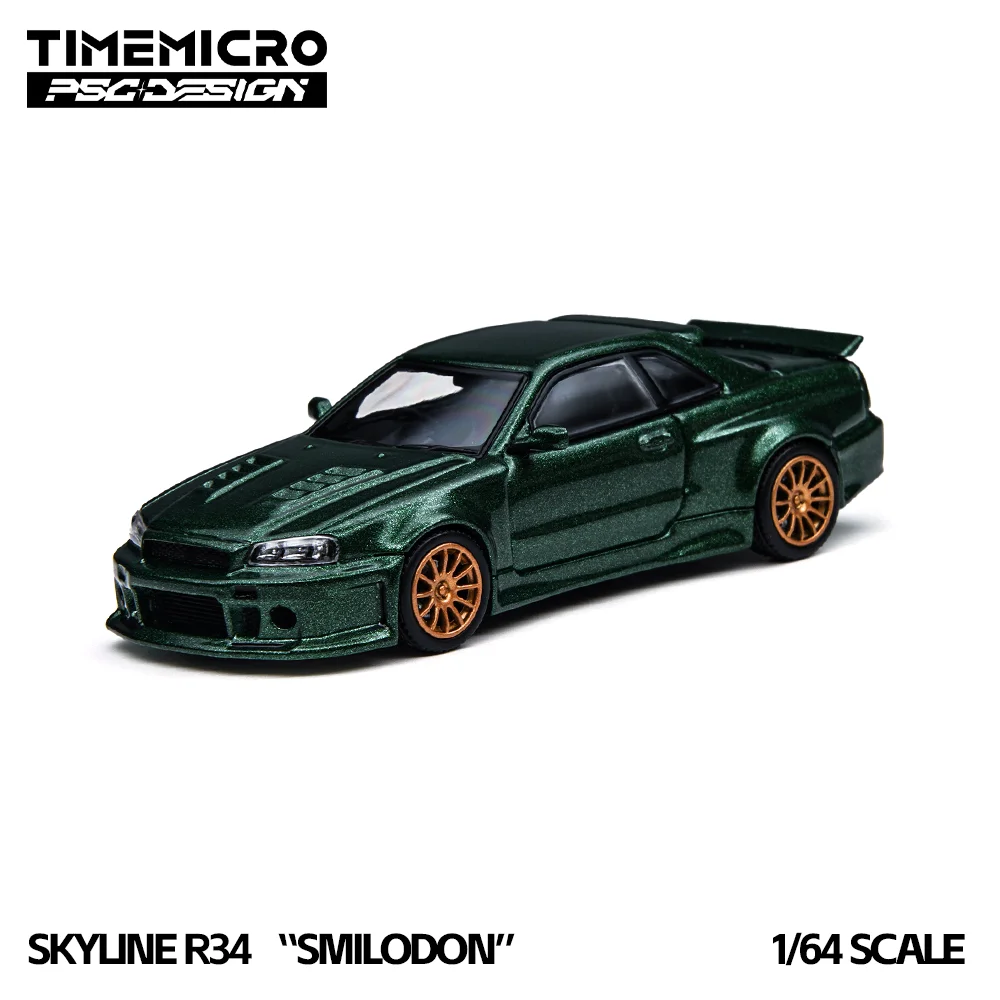 TimeMicro × PSC DESIGN 1:64 R34 Smilodon Millennium Jade Dark Green Diecast Model Car GTR R32 Alloy Car Model With Dust Cover