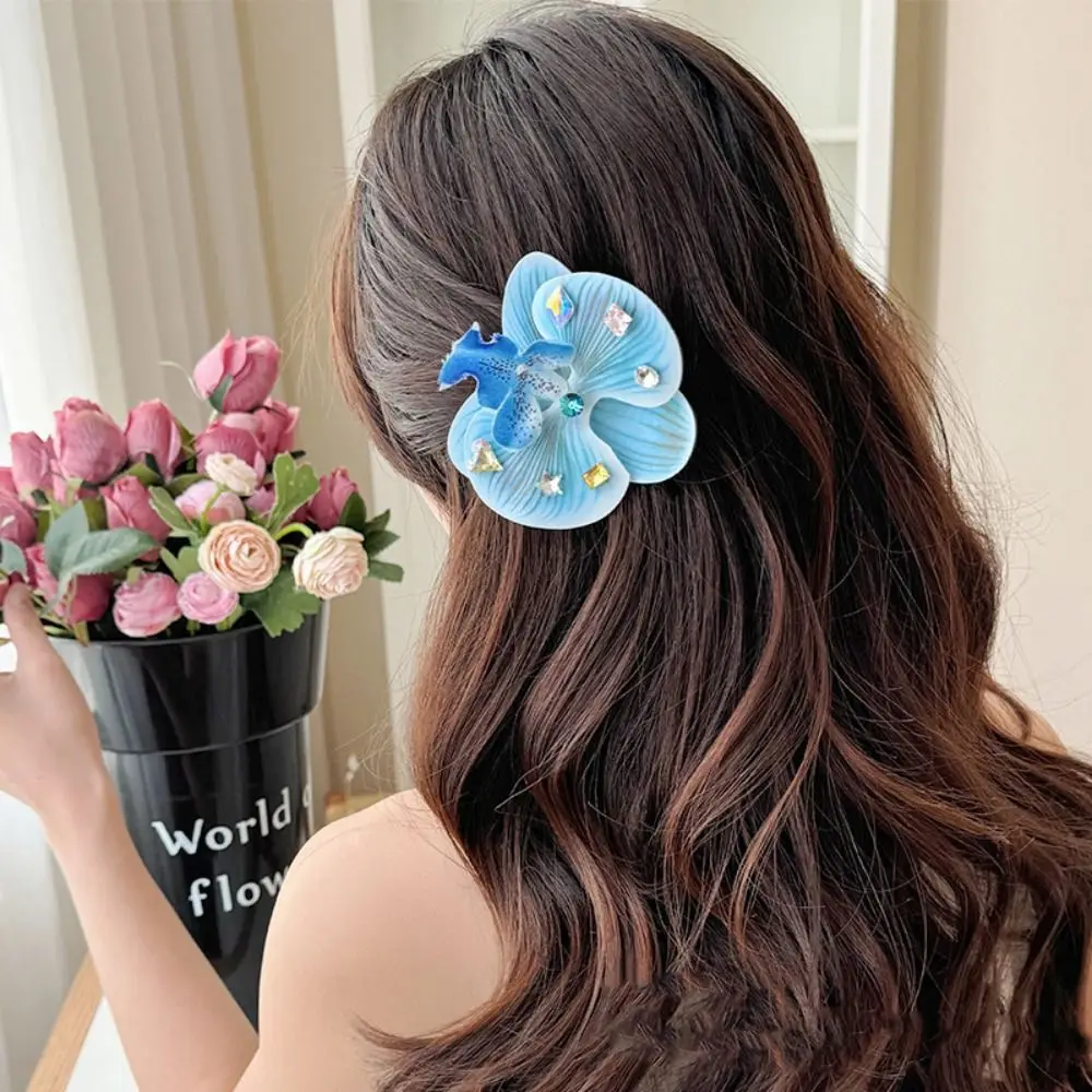 

Butterfly Orchid Orchid Flower Hairpin Crystal Korean Style Bohemia Barrettes Hair Accessories Sweet Seaside Vacation Headwear