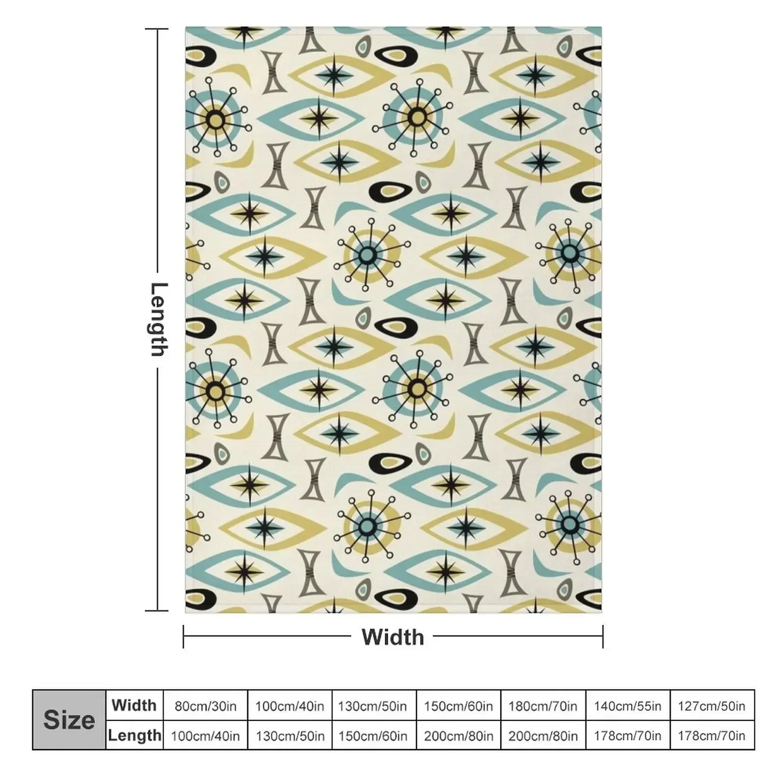 Mid Century Shapes in Blue and Gold Throw Blanket Plaid Retros Loose Beach Blankets