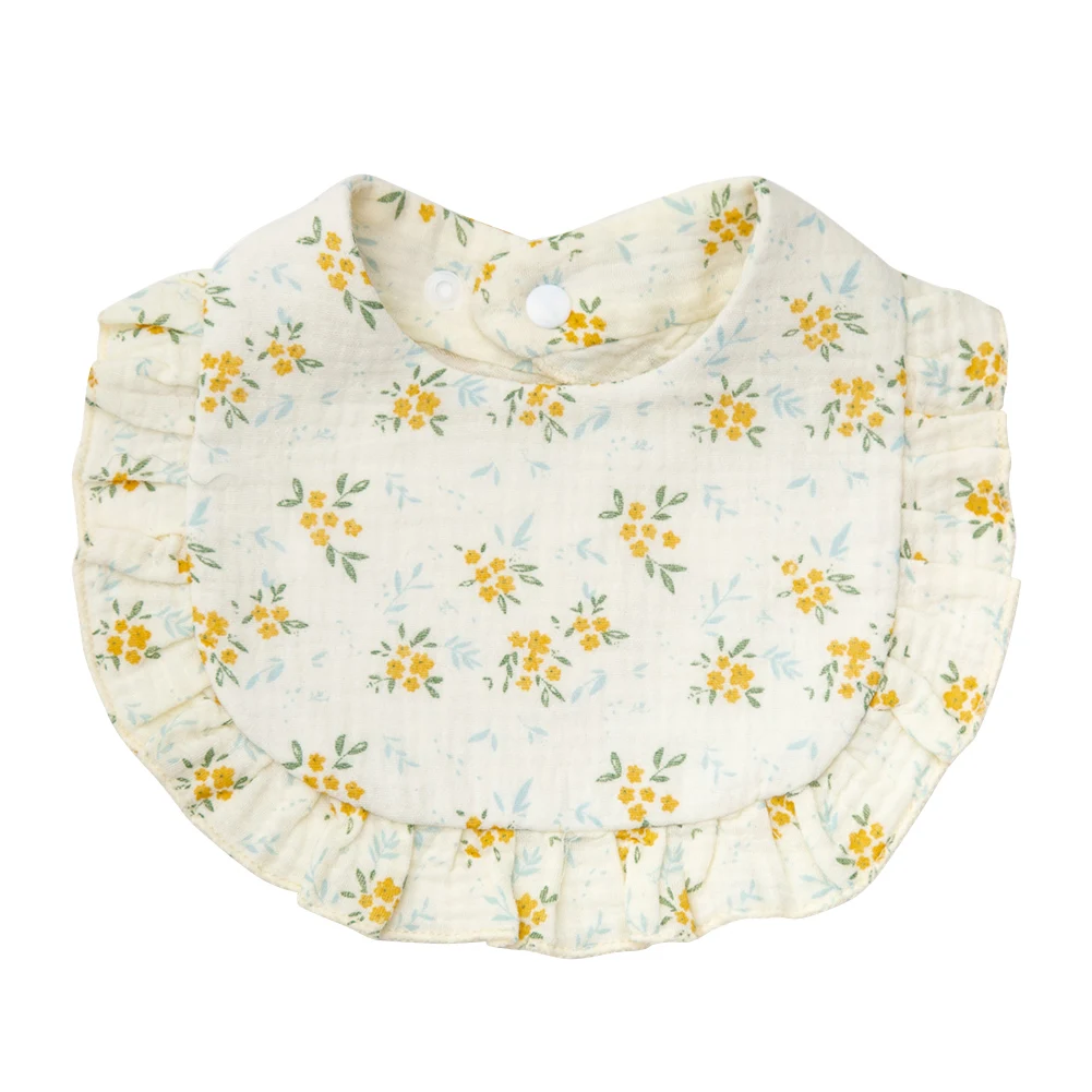 Bloemenprint Slabbetjes Verstelbare Snap Speeksel Handdoek Gegolfde Rand Mousseline Katoen Spuugdoekjes Regenboog A-klasse Meisjes Voeden Sjaal