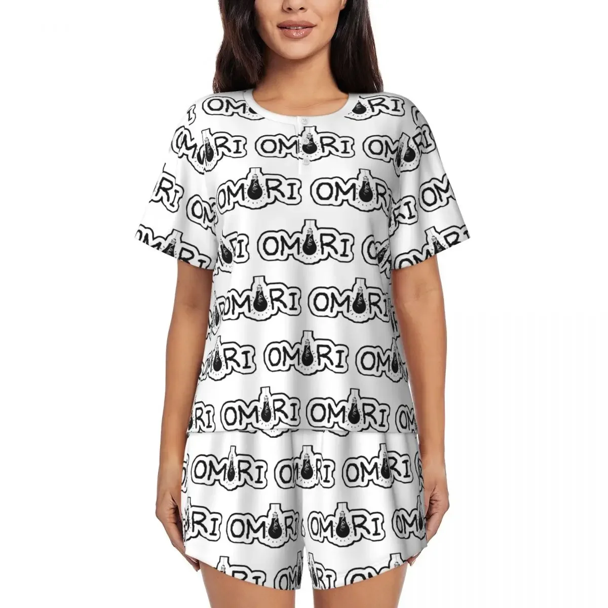 

Omori Game Basil Mari Kel Aubrey Round Neck Short Sleeves Nightdress for Sleeping Sleepshirts Women Soft Pajama Set Short Pants