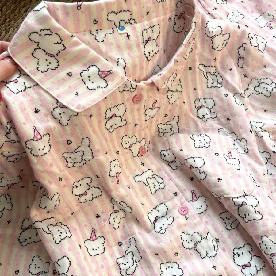 

Пижамный комплект Hello Kitty с милой мультяшной собакой для женщин и девочек, одежда для сна с длинными рукавами, домашняя одежда, удобная домашняя одежда, ночная рубашка
