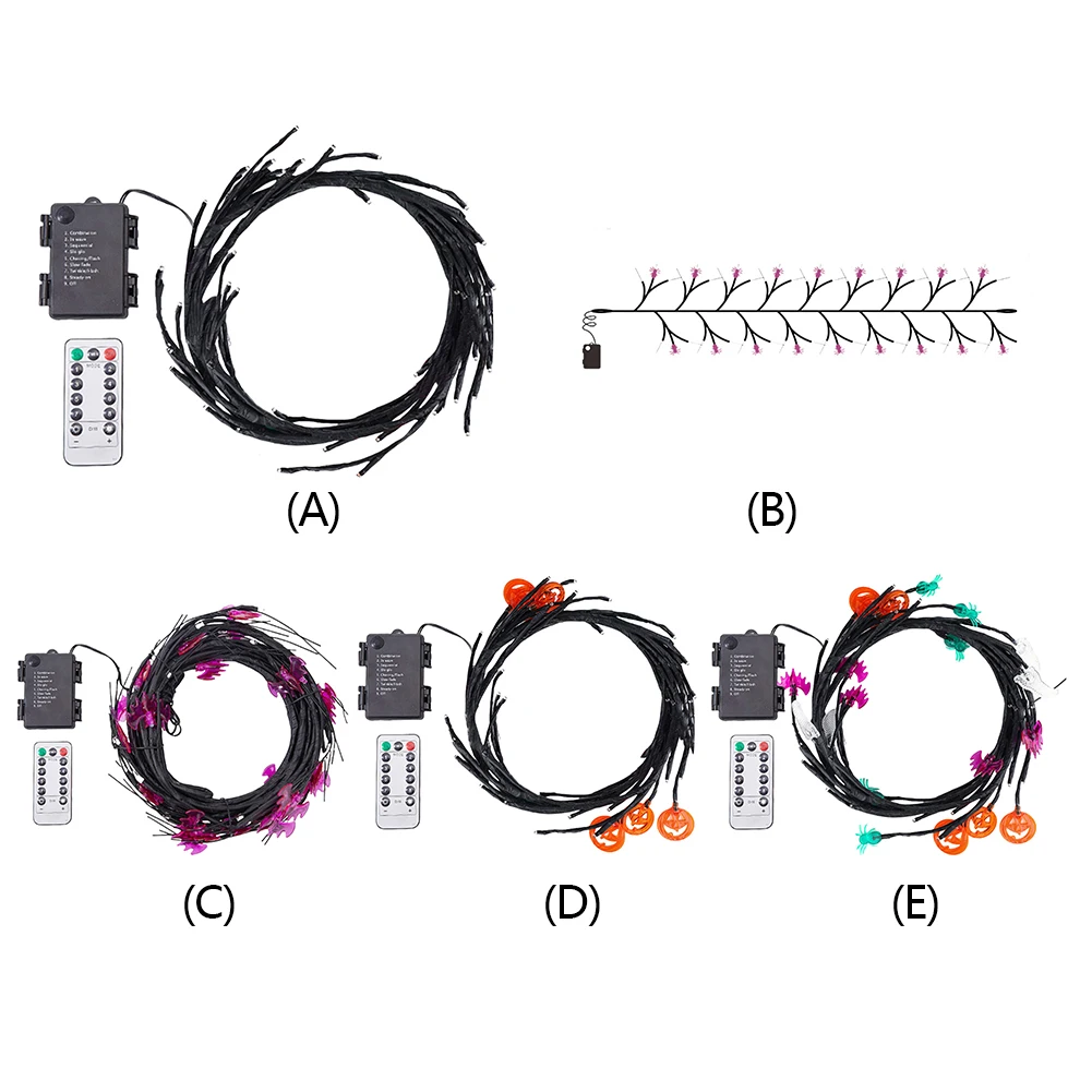 Luz de vid de sauce de Halloween de 6 pies y 54 LED con araña, murciélago, calabaza, 8 modos, funciona con pilas para interior, hogar, chimenea, ventana, pared