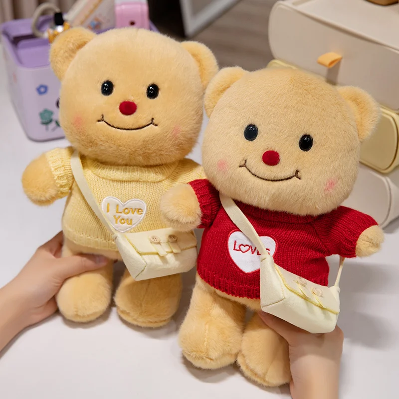 

30cm Kawaii Yellow Bear With Sweater Plush Toys Cartoon Soft Hairy Bear Stuffed Dolls Girls Boy Companion Toy Gift Dolls