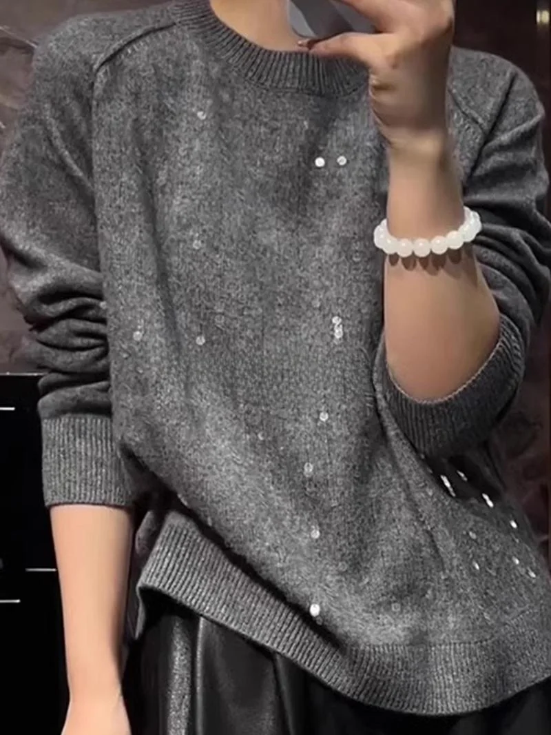 

ay Knitted Sweater Women's Base Layer Inner Wear ROUJE KEFSS Autumn Winter High Faion Ele Long Sve round Ne Top