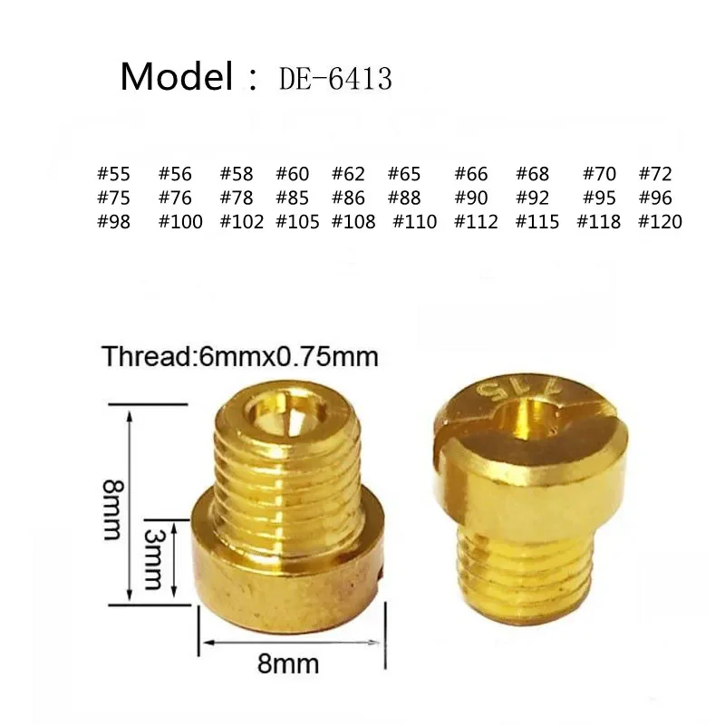 델오르토 FRD PHF VHB VHSH 인젝터 깍지 나사산, M6 카브레타 메인 제트, PHBH PHBL 55-120 #, 6mm 오토바이 카보라도용, 10 개