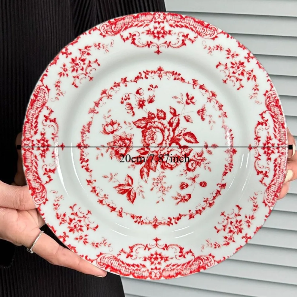 Dinner Set Retro Nordic Flower Pattern Disc Ceramic Elegant Dinner Plate Round Exquisite Dessert Plate Restaurant view 6