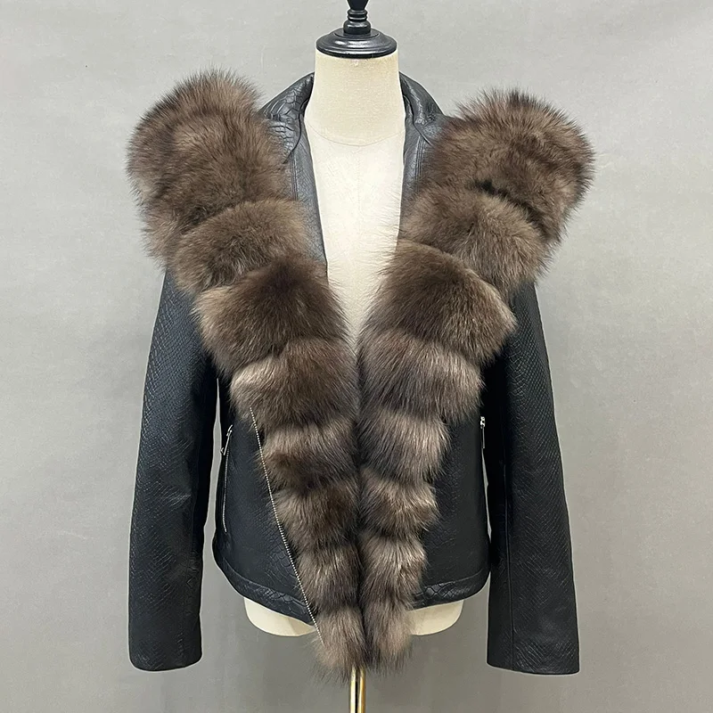 

2024 Natural Leather Long Sleeves for Women Fox Fur Collar Coat Leather Coat Jacket Autumn Winter Luxurious Sheepskin Jacket