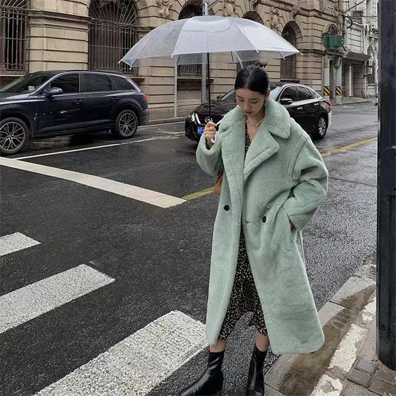 Winter Korean High end Imitation Lamb Hair Mid length Fur Coat Thickened Long Fur Fashion Coat Women's Loose Cardigan JJ757