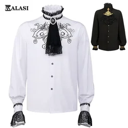 Men Medieval Renaissance White Vintage Shirts Victorian Noble Prince Gentleman Cosplay Costume Embroidered Lace Patchwork Tops