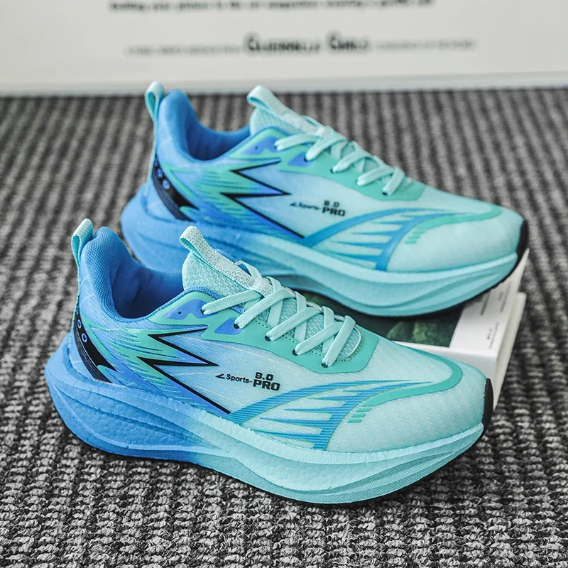 Men Professional Marathon Running Shoes Gradient Color Thin Mesh Breathable Sneakers Lightweight Elastic Race Training