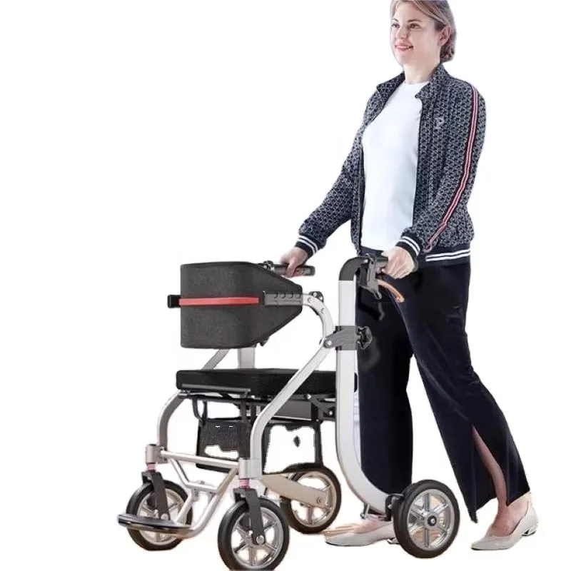

Складная транспортная инвалидная коляска-роллатор из алюминия, легкая, на колесах, для взрослых, пожилых людей, с сиденьем