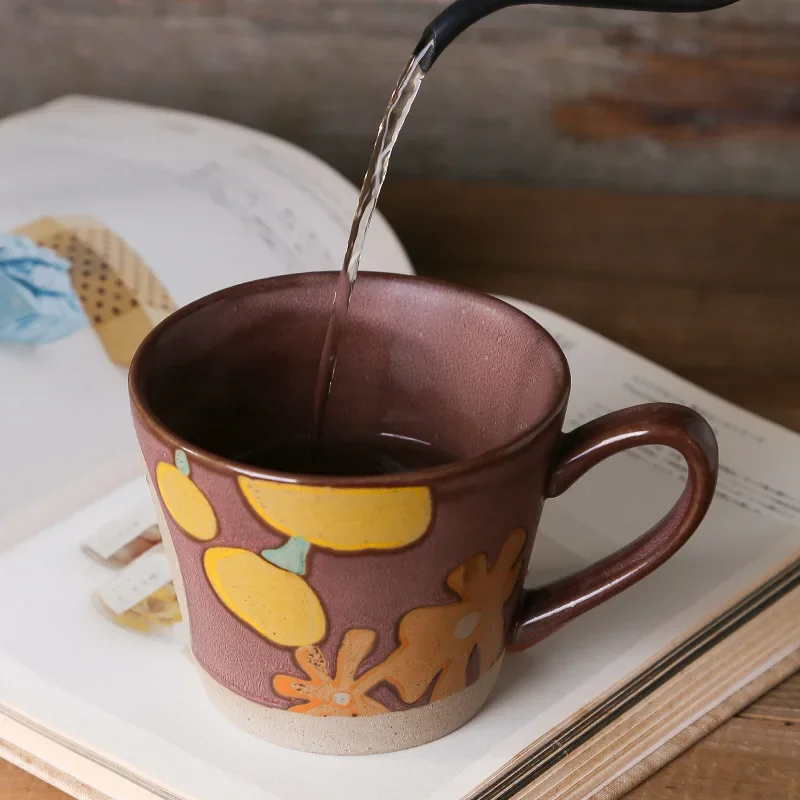 Retro Hand-painted Mug Rough Ceramic Rustic Style Floral Ceramic Personalized Instagram Underglaze Color Water Cup 2