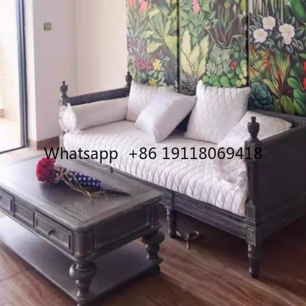 Solid wood carved sofa, small-sized living room combination furniture, aged three-seater sofa bed