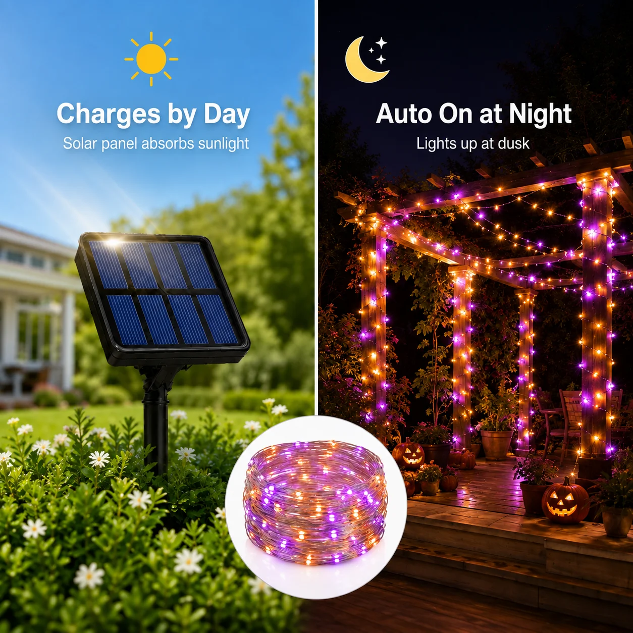 ソーラー銅線フェアリーライト オレンジパープル ハロウィン屋 - Halloween Led String Lights Orange のレビューと価格