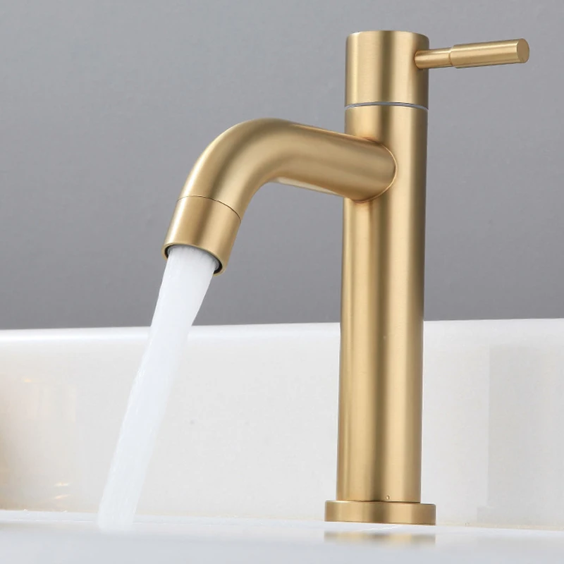 Brushed Gold Basin Faucet Environmental Friendly Deck Mounted Bathroom Vessel Sink New Bathroom Single Cold Water Faucet