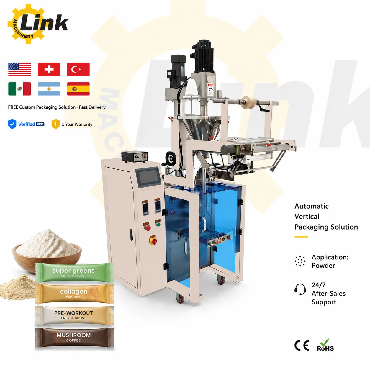 In Stock Full Stainless Steel Powder Packing Machine PLC Touch Screen for Dietary Fiber USA