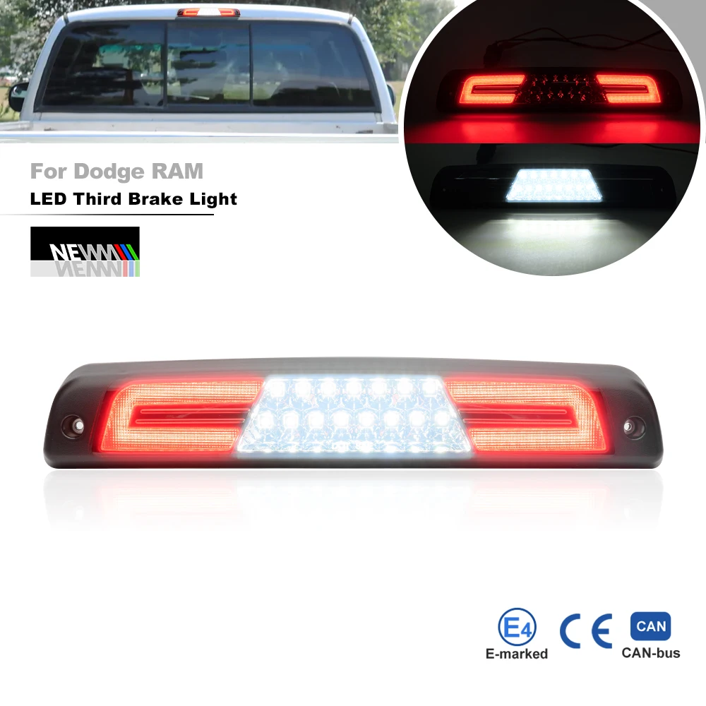 

Smoked For Gen2 1994-2001 2002 Dodge RAM 1500 2500 3500 Pickup LED 3rd Brake Light Replacement White Cab Cargo Roof Reverse Kit