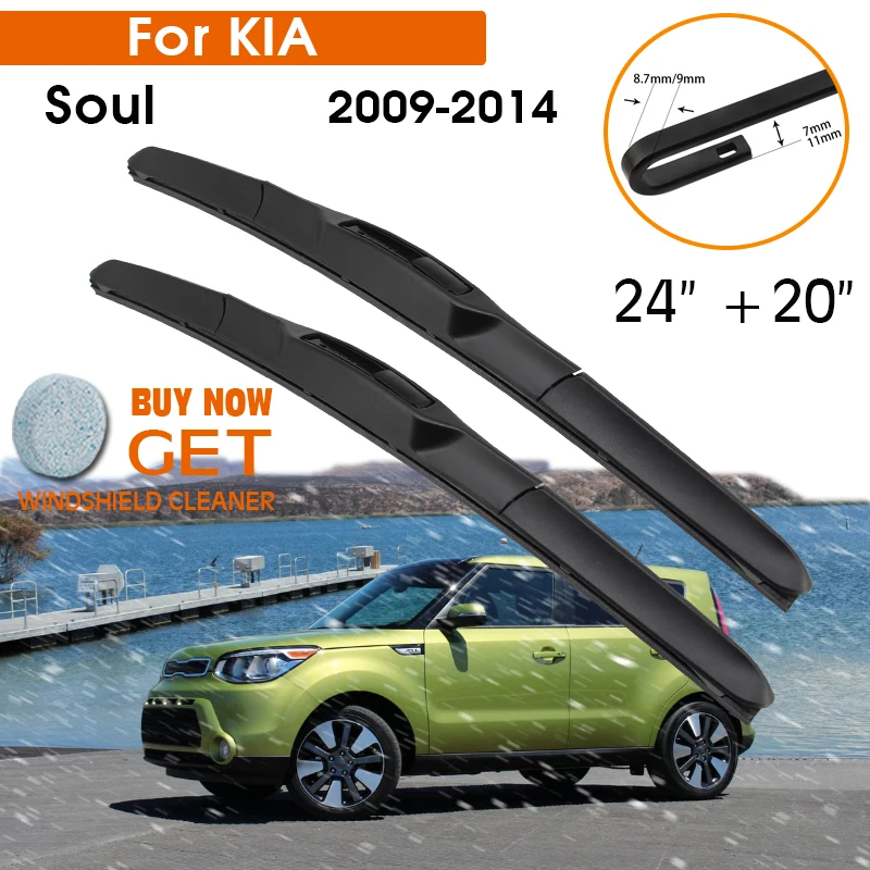 

Car Wiper Blade For KIA Soul 2009-2014 Windshield Rubber Silicon Refill Front Window Wiper 24"+20" LHD RHD Auto Accessories