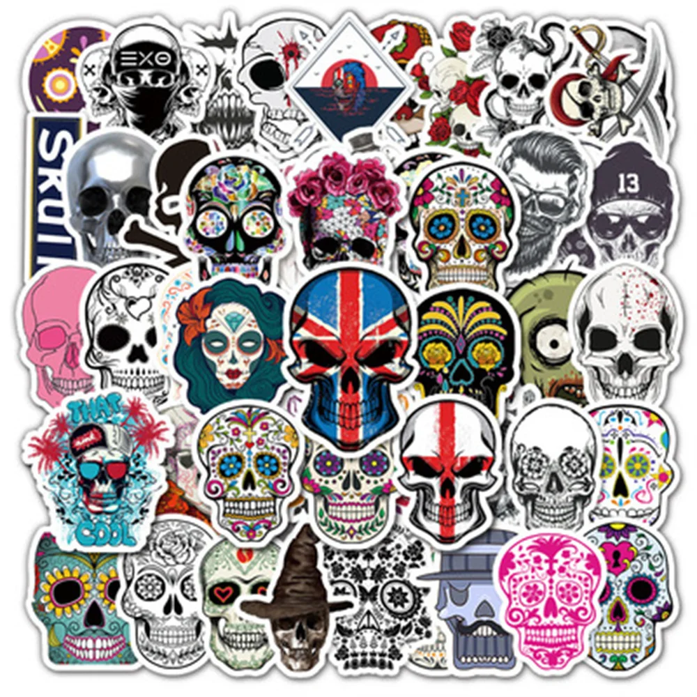 10/30/50PCS Cartoon Skull Stickers Series Creativo Horror Graffiti Casco Bagagli Laptop Tazza iPad Telefono Decorazione fai da te all'ingrosso