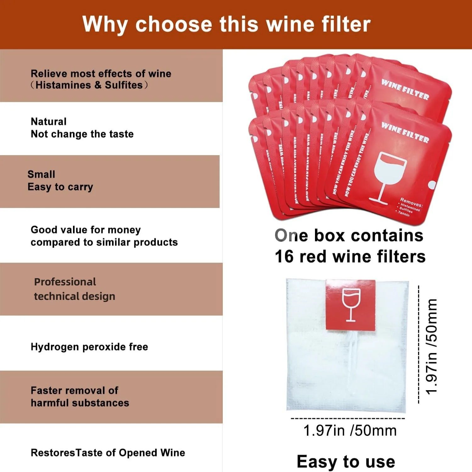 16-pack wine filter no longer drops or stick type wine purifier removes histamine and sulfate to relieve headaches and prevent w