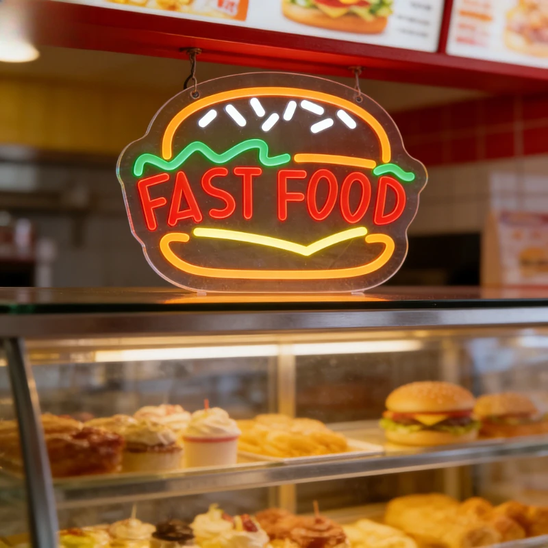 Fast Food Burger Neon Tabela S - Commercial Kitchen Windows incelemesi ve fiyatı