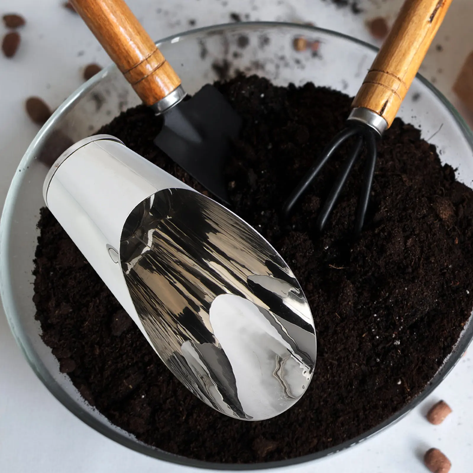 Stainless Steel Portable Soil Scoop Compact Handheld Gardening Tool for Bonsai Planting Potting Soil Collection Fertilizing