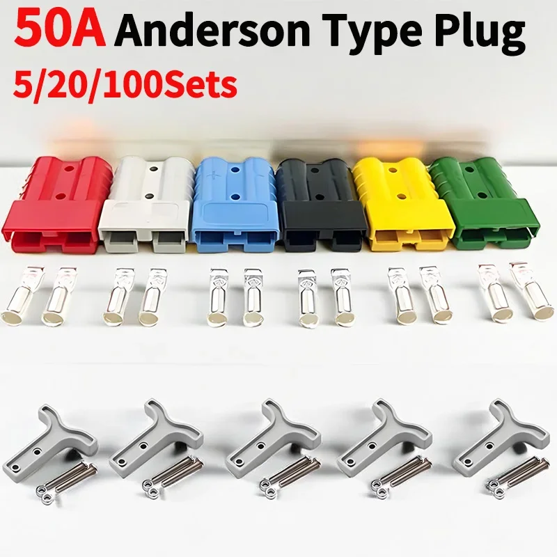 

5/20/100 Sets 50A Anderson Style Plug Connector - Forklift Battery Charging Quick Connectors Kit with Detachable Anderson Handle