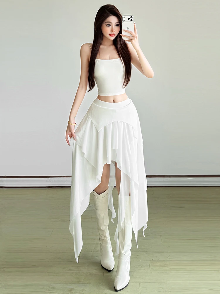 

Nibber Patchwork Skirts Women Irregular Hem Folds Ruffle Tassel Elastic Waist Casual Style Music Festival Summer Fashion Bottom