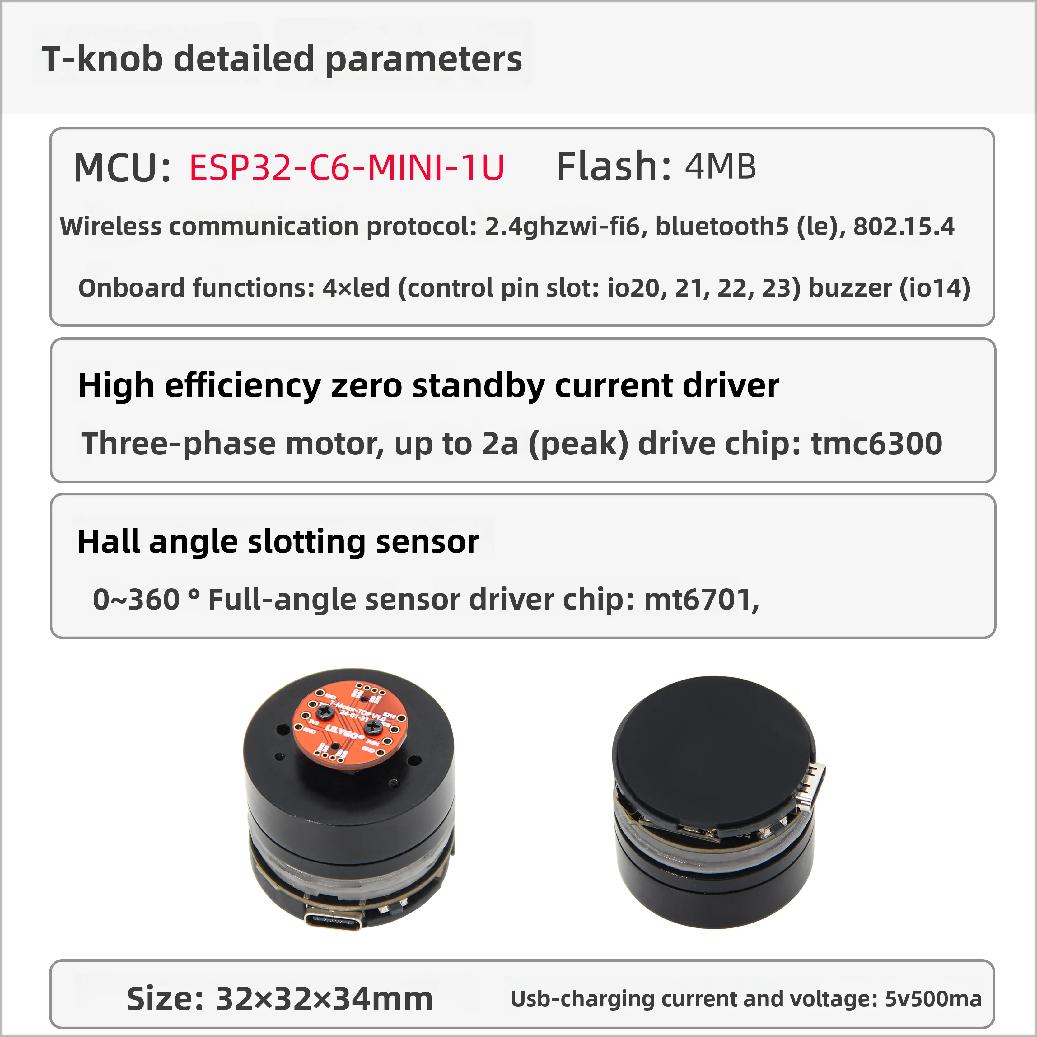LILYGO ®   T-Knob ESP32-C6 Dev Board - Wi-Fi6 + BLE5 + Thread, Sensor Hall Terintegrasi untuk Kontrol Cerdas & Proyek IoT