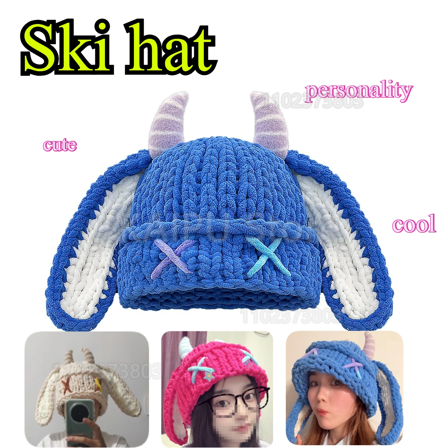 

Осенние и зимние шерстяные шапки ручной работы для мужчин и женщин, милые, крутые, ветровые уши, забавные утолщенные теплые лыжные шапки с рогами