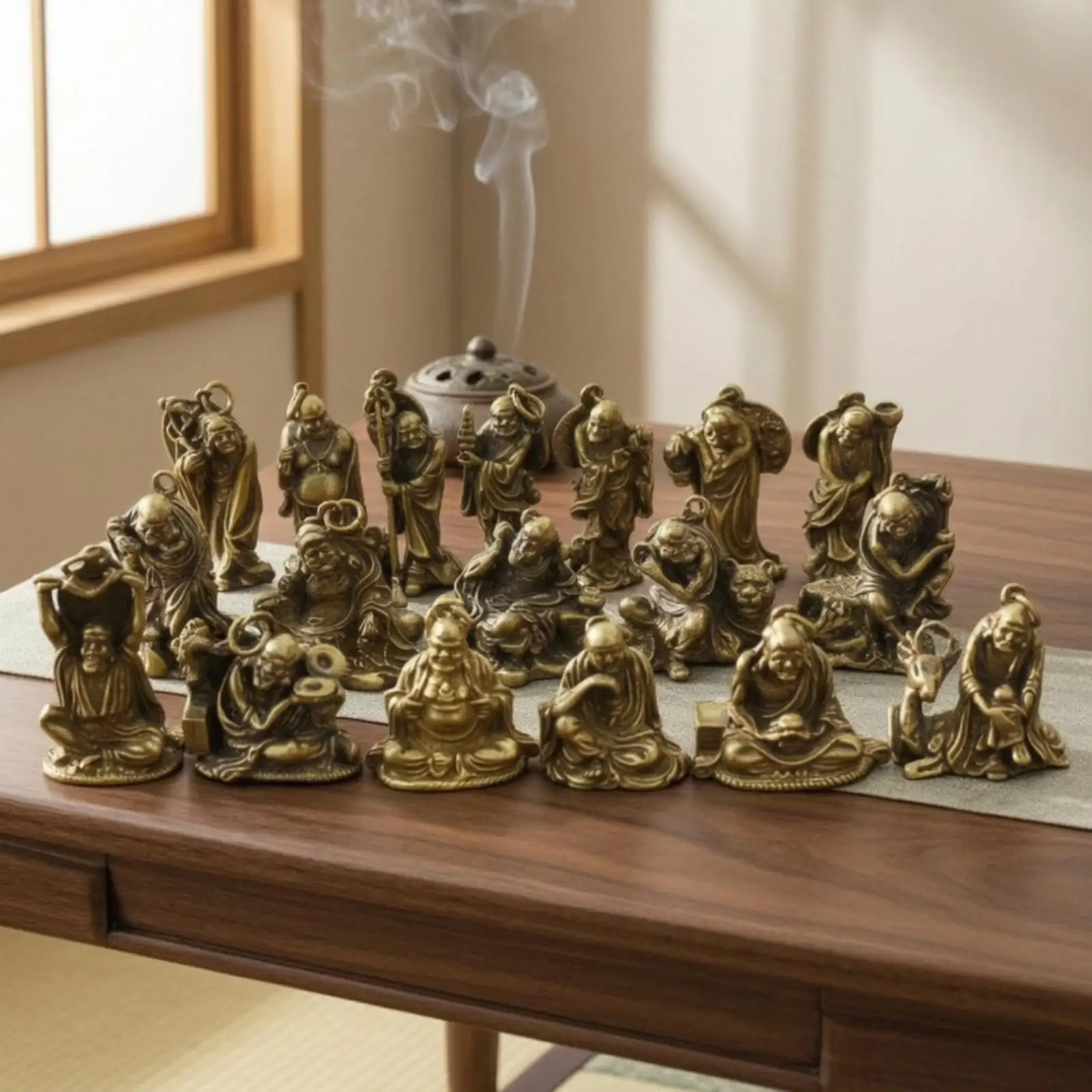 18 Pieces Arhat Figurines Solid Brass Buddhist Statues Antique-Style Figurines with Hanging Loop for Buddhists, Collectors,