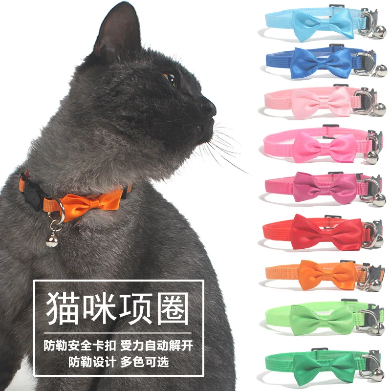 

Pets Cat Collar Nylon Ribbon Multi Color Adjustable Kitten Collar with Bell Pet Collars Safety Buckle Kitten Accessories