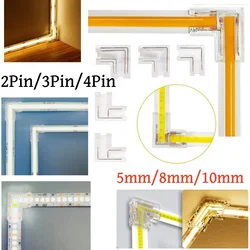 LED Strip COB Connector Seamless 2/3/4pin 5/8/10mm Right Angle Corner Connectors CCT RGB LED Strip COB Lights 90 Degree L Shape