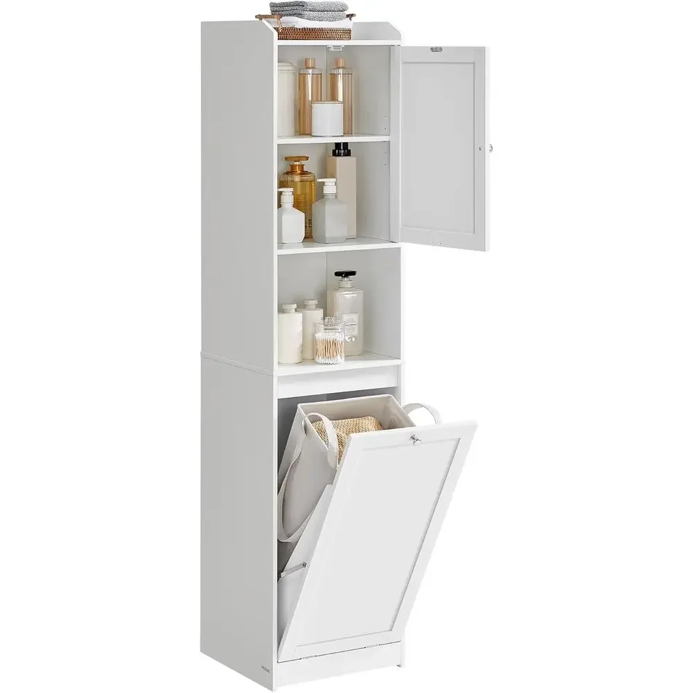 

Space-Saving Storage Cabinet with Detachable Laundry Bin for Home, 15.8x15.8x66.9, White