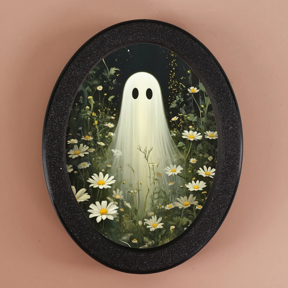 Cross-border Oval Decorative Ornament, Ghost in Daisy Field Scene, Creating Fresh & Healing Atmosphere, Suitable for Home Decora