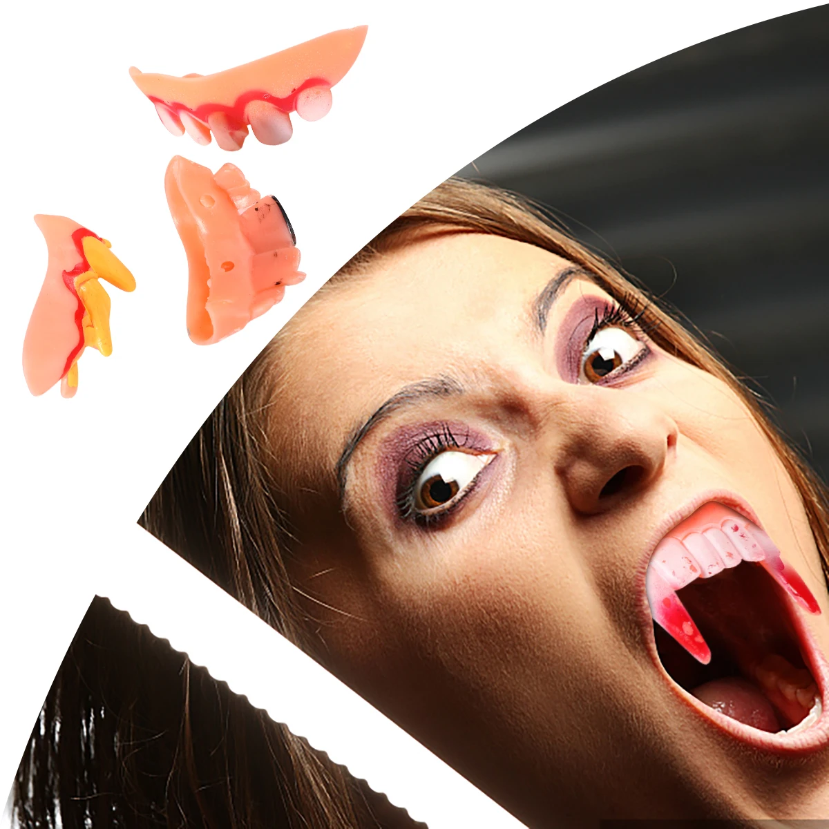 

12 pcs False Teeth Halloween Props Funny Zombie Kids Toy Fangs Denture Scarecrow Vampire Easy Clean Eco Friendly Safe