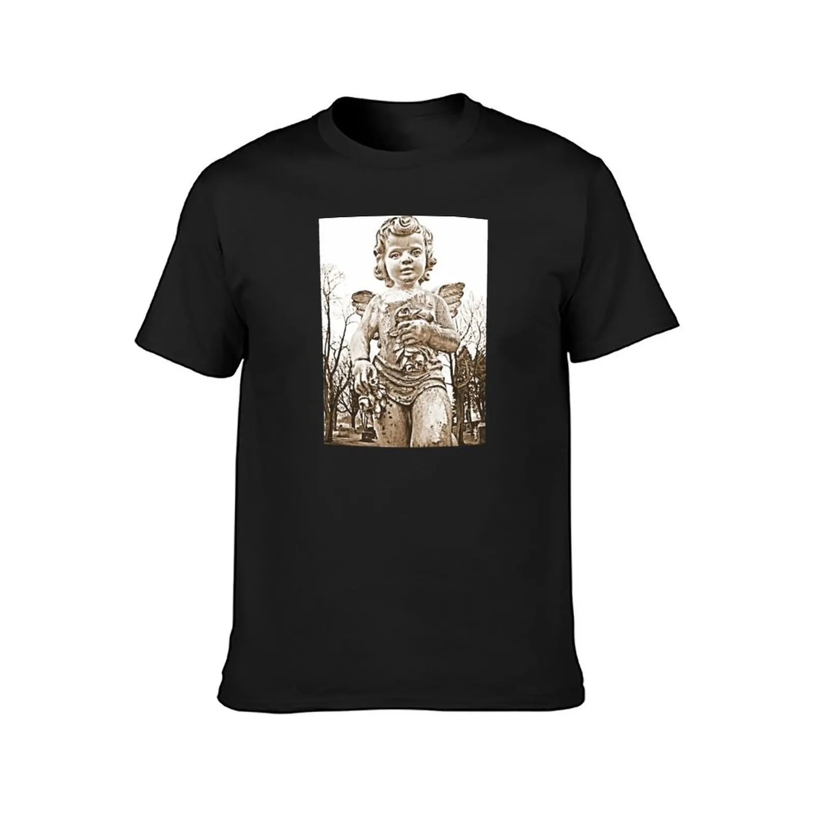 Weathered Cherub with Flowers T-Shirt Short sleeve tee Aesthetic clothing designer t shirt men