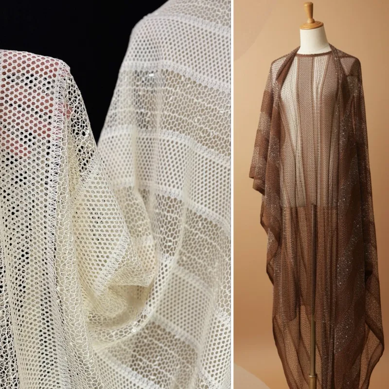 Sequins Multicolor Soft Mesh Fabric Woven Sheer Wedding Dress Designer Cloth Handmade DIY Sewing Material Set