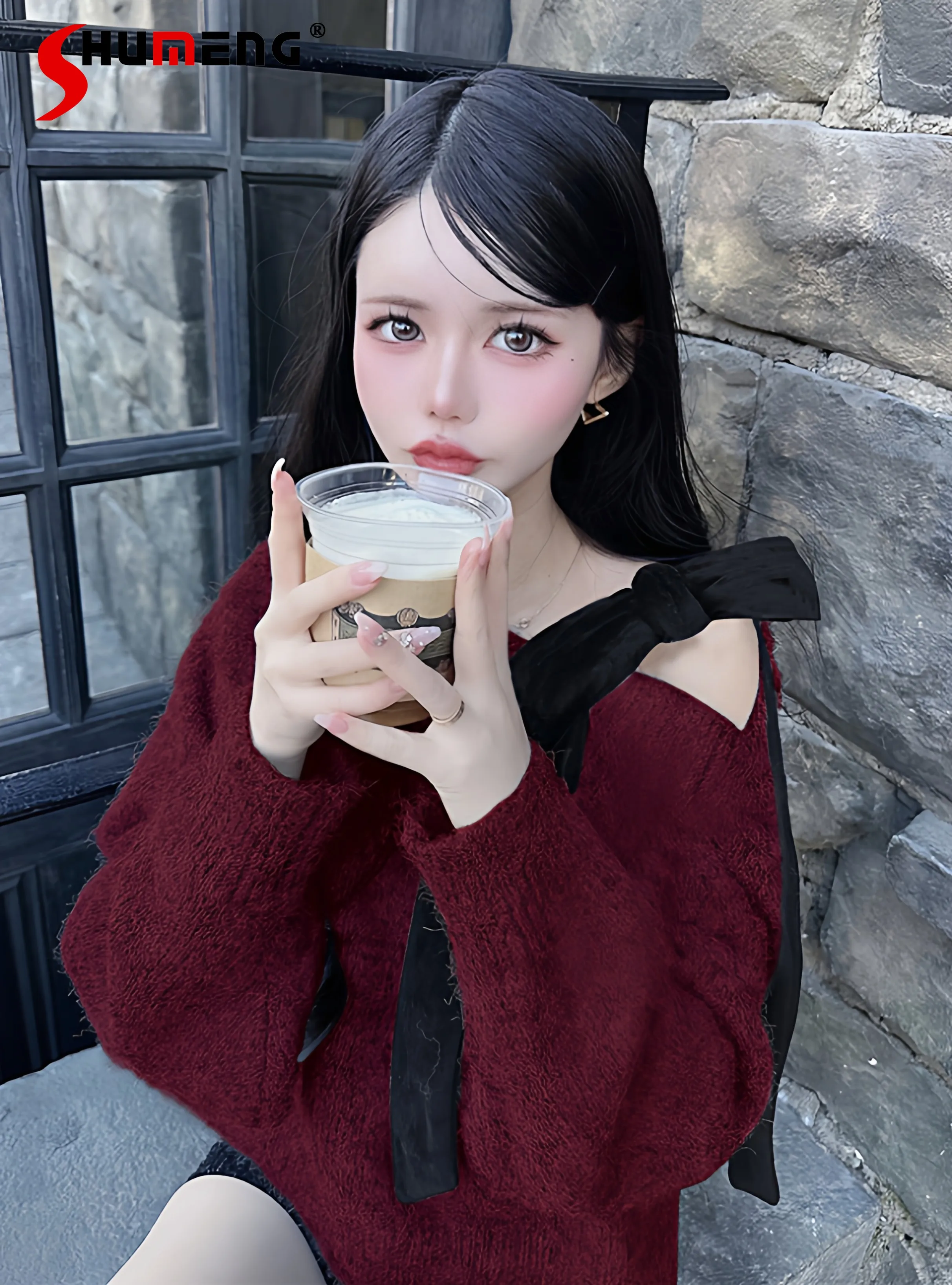 

Элегантные женские вязаные пуловеры в японском стиле с открытыми плечами, длинными рукавами, бантом и шнуровкой, свободного кроя, универсальные, короткие, весенние