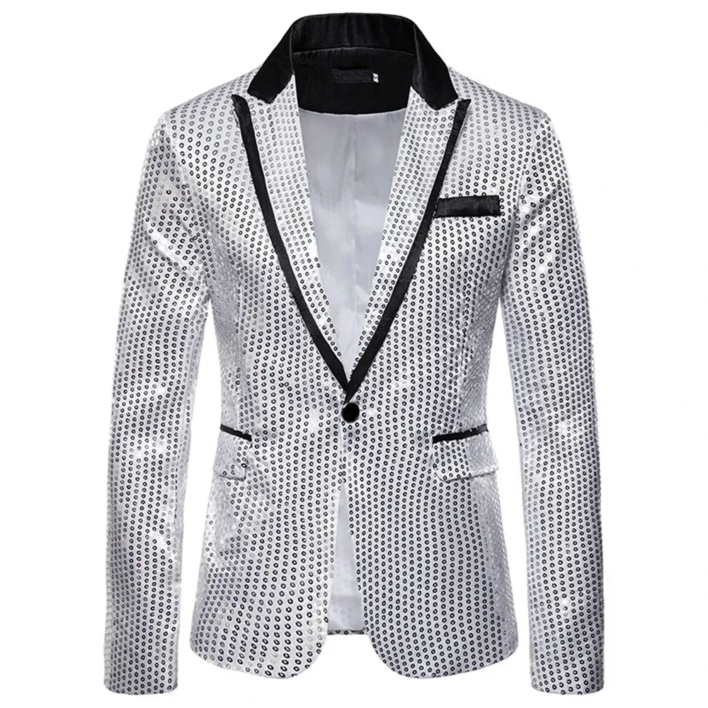 Men's Sequined Suit Jacket Nightclub Party Stage Performance Suit Jacket Wedding Host MC Studio Shooting Costume Props