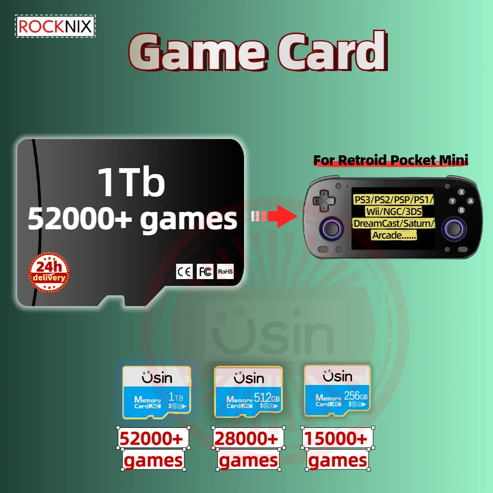 ROCKNIX TF Game Card For Retroid Pocket Mini RP plug&play Classic Retro Games Portable Handheld Console Memory SD 1TB 512G Linux