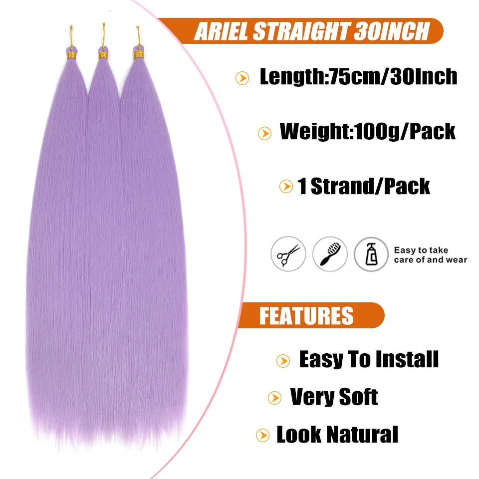 30 Inch Synthetic Bone Straight Crochet Hair Extensions Hook Braids Ariel Straight Hair Weaving 1-3 Pcs Purple Fake Hair Bundles