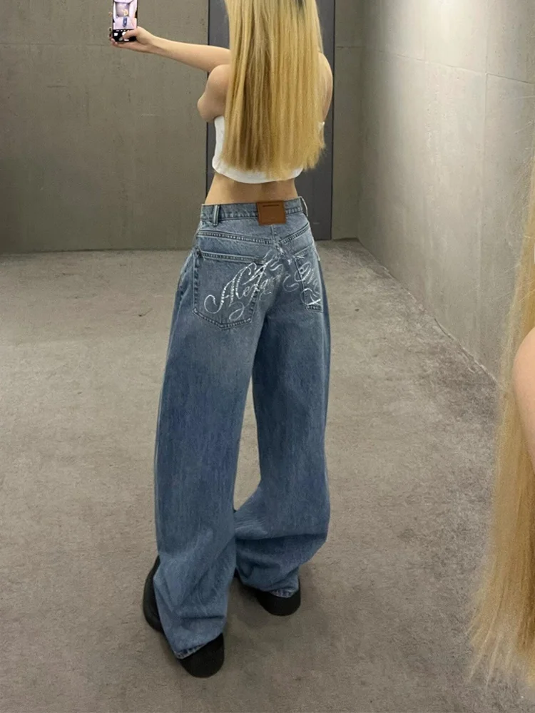 

Женские джинсы American High Street BF Lazy Sle, летние популярные брюки длиной до пола с маленьким дизайном и буквенным принтом для девочек