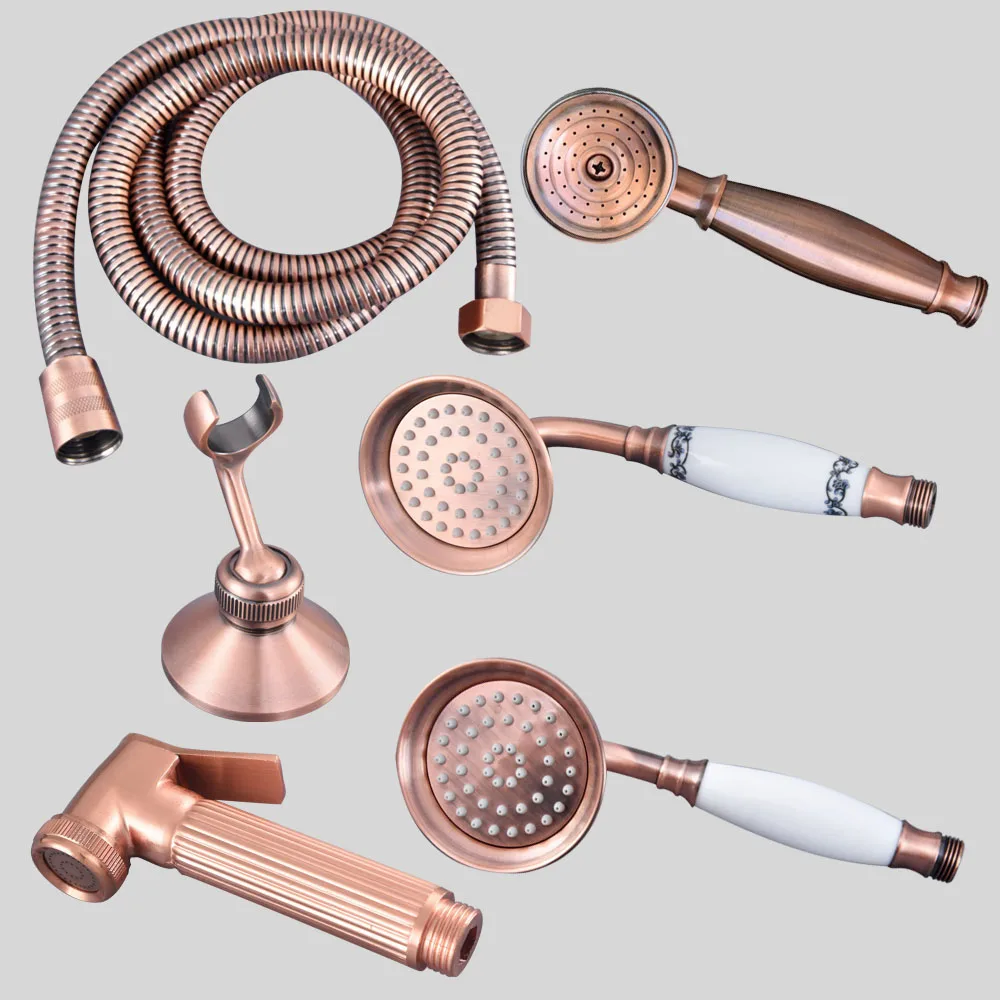 Antique Red Copper Brass Bathroom Telephone Shape Hand Spray Handheld Shower head & 1.5m Shower Hose & Wall Bracket Lzh353